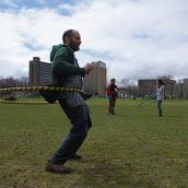 Hoola hoops were a hit at the protest.