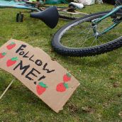 Protesters gathered at the Farmers' Market Saturday morning and held signs with fruits and veggies to lead people to the Halifax Commons.