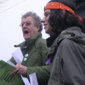 Brian O'Neill, Oxfam Canada's outreach officer, and Brendan Prouse, student at Sir John A. Macdonald High School in Upper Tantallon address the crowd.  Prouse reads a letter he wrote to his MP, Gerald Keddy.