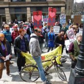 1,000 wells in the US have been contaminated by fracking. But many at the rally said a ban on fracking would only be a first step toward an energy plan that focused on conservation rather than extraction.