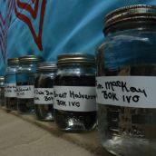 Jars of water from 60 locations across the province demonstrated what is at risk from shale gas extraction.