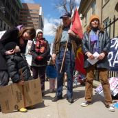 Speakers at the rally included (left to right) Angela Giles with the Council of Canadians, Mi'kmaq Elder Billy Lewis and Tatamagouche resident Meghan MacCulloch.