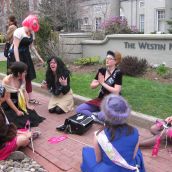 A radical interpretation of "Duck, Duck, Goose", "Safe Abortion, Safe Abortion, Dead" is played at the Saturday demonstration.