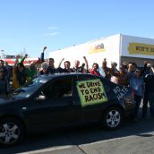 Demonstrators celebrate after the event.  Photo Robert Devet.