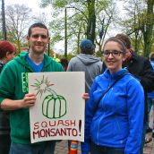 Jay Miller and Anne-Marie Mareault join with hundreds of others in Halifax to rally against Monsanto.