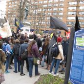 Protesters gathering in Victoria Park