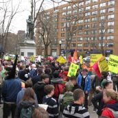 The crowd patiently waits in Victoria Park