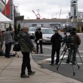 TV crews report at the end of the G8 meeting in Halifax