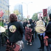 Drum circle and blocking the intersection of Robie Street and Quinpool Road.