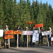 For most of the day residents of Brentwood, a community near Alton, blocked entry into the Alton Gas construction site. They are worried about their safety once the gigantic liquid natural gas storage facility is in production.They were never consulted, they say. Photo Robert Devet