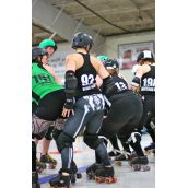 skaters lined up for the next "Jam" (play that lasts up to 2 minutes) to start