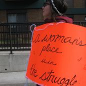 FLAP marcher carries homemade propaganda to greet the Campaign Life Gala. 