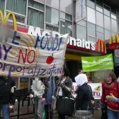 Protesters said 'No' to the corportization of food and agriculture.  photo: Hillary Lindsay