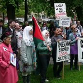 "Occupation is a crime! Free free Palestine," chanted the crowd. <br> Photo by Hillary Lindsay