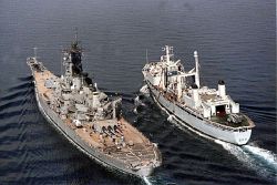 The HMCS Protecteur, one of the supply vessels to be replaced in the Joint Support Warship contract, fuels the American warship USS Wisconsin in the Persian Gulf in this 1991 file photo.