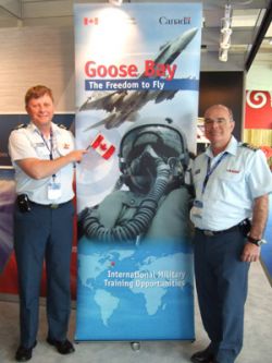 Major Robert Kendall, left and Lieutenant Colonel Alain Bisson of the Canadian Armed Forces were at the 2009 Paris Air Show promoting the DND-NATO foreign military training facility in Goose Bay.