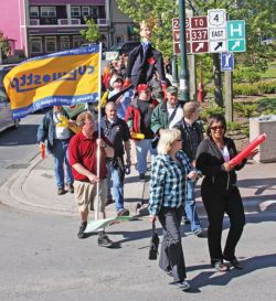 Postal workers demonstrate in Antigonish against the privatization of the Philatelic Centre on May 29, 2010. Seventy workers will arbitrarily lose their jobs.