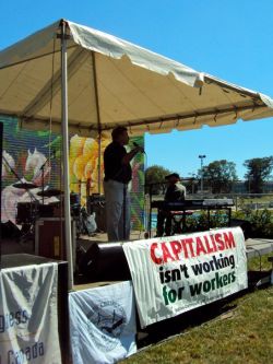 Rick Clarke speaks to workers and their families at this year's Labour Day celebrations. <br> Photo by Tony Tracy