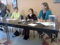 From L to R:  Dorothy Kitchen (Disability rights advocate), Doctor Margaret Casey (Chair of the Board of the North End Community Health Centre), April Keddy (current recipient of program), Claire McNeil (Lawyer at Dalhousie Legal Aid Service)