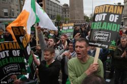 Queen of England’s visit to Ireland; what they didn’t show in the media. Irish Republicans gather on O'Connell street in Dublin to demonstrate against the visit of the Queen of England to Ireland even before she arrived on May 28th.